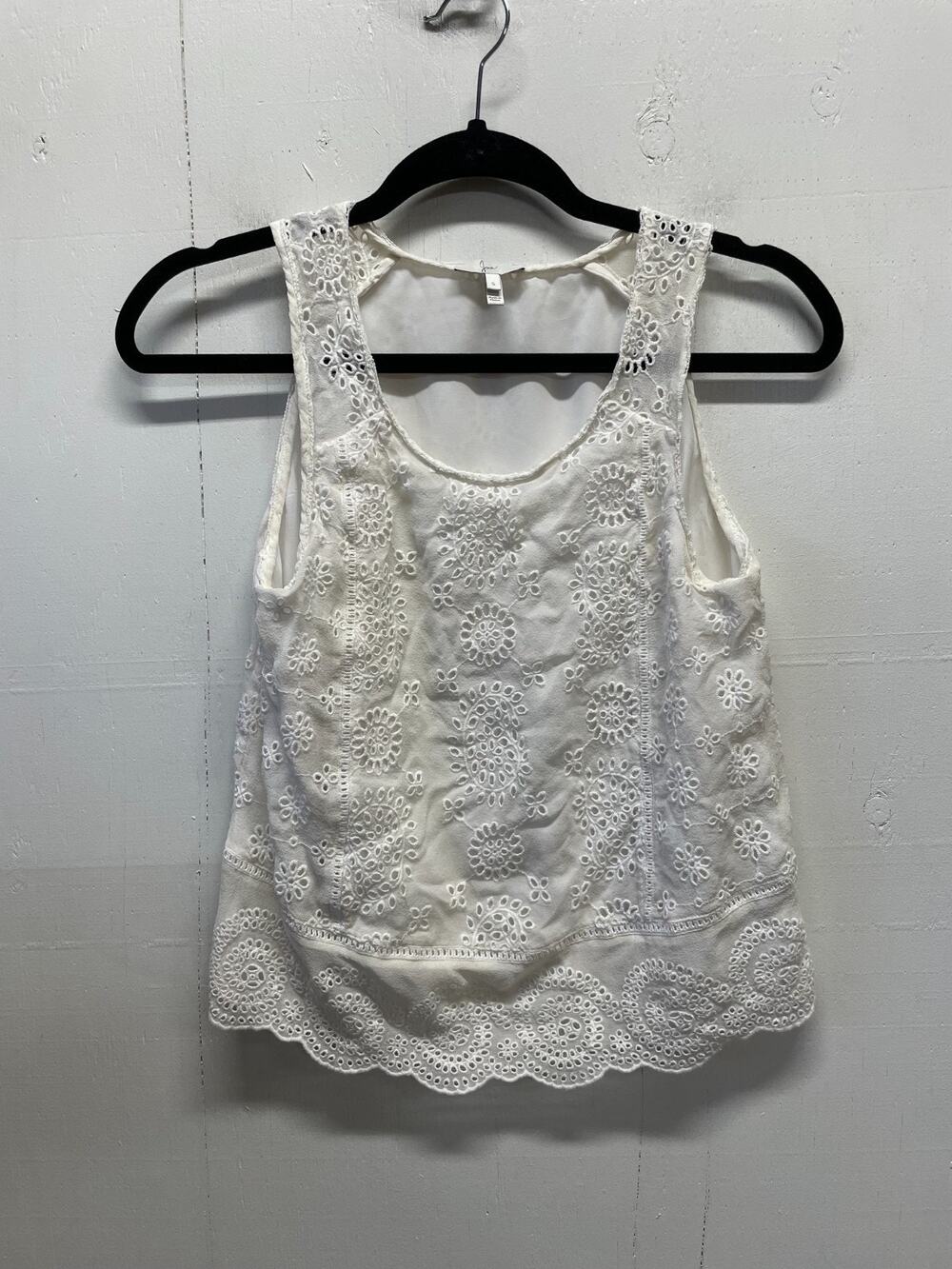 Joie Women's Adah Tank Top Eyelet Embroidery & Scalloped Hem Size Small Ivory